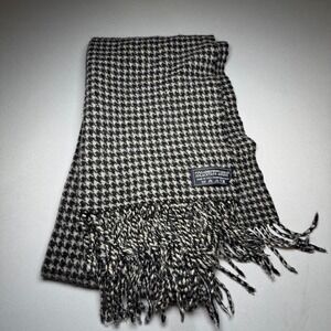 Italian Lambswool Scarf Houndstooth Black Grey Blend Made‎ in Italy